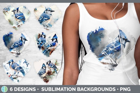 Christmas Blue Jay Heart Distressed Clip: Festive Illustrations
