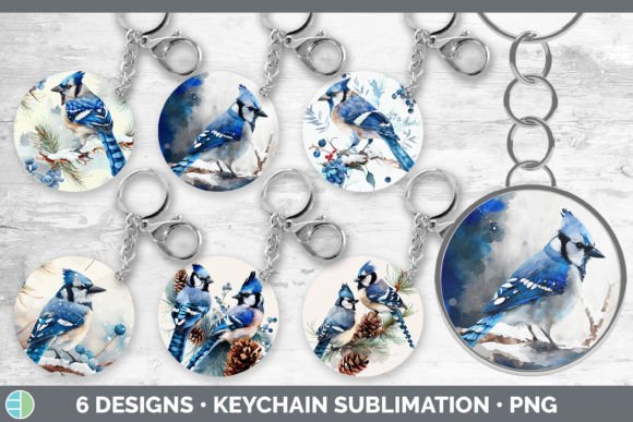 Christmas Blue Jay Keychain Bundle: Festive Illustrations