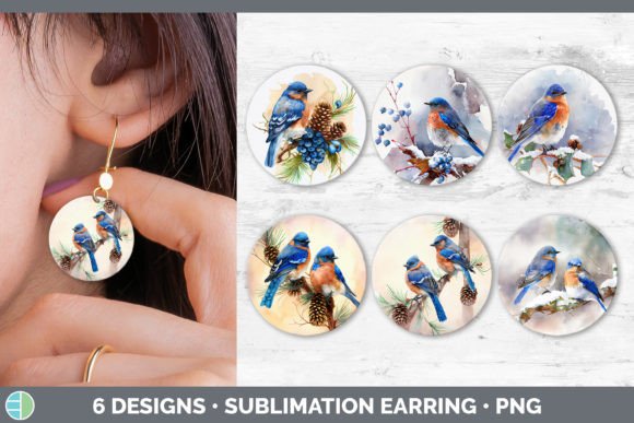 Christmas Bluebird Round Earring Subli: Editorial Illustrations