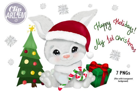 Christmas Bunny Rabbit PNG Clip Art Set: Festive Illustrations