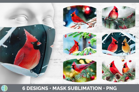 Christmas Cardinals Mask Sublimation B: Festive Illustrations