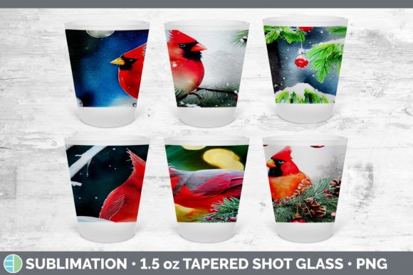 Christmas Cardinals Shot Glass Sublimati: Festive Illustrations