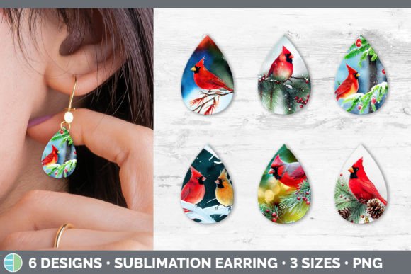 Christmas Cardinals Teardrop Earring S: Festive Illustrations