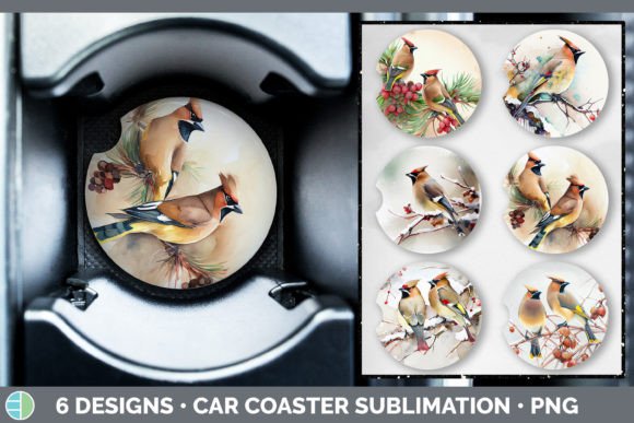 Christmas Cedar Waxwing Car Coaster Su: Festive Illustrations