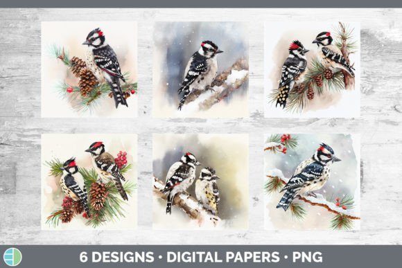 Christmas Downy Woodpecker Illustrations for Festive Branding