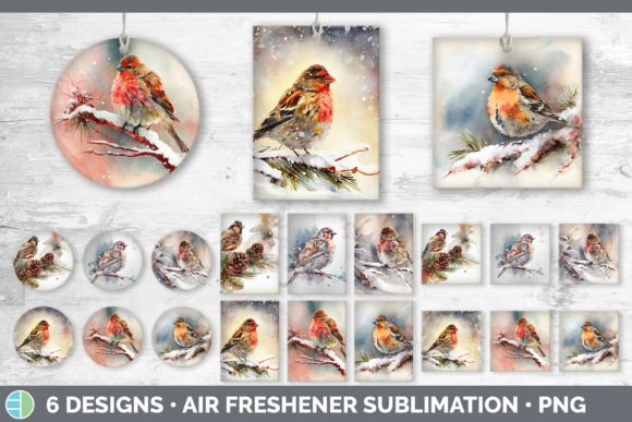 Christmas Finch Air Freshener Sublimat: Festive Illustrations