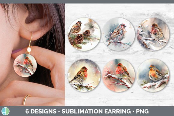 Christmas Finch Round Earring Sublimat & Illustrations
