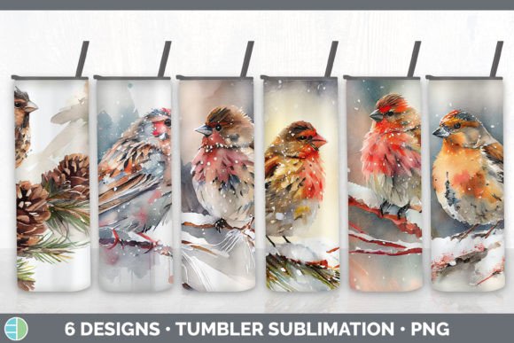 Christmas Finch Tumbler Sublimation Bund: Festive Illustrations