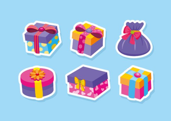 Christmas Gift Box Sticker Clipart: Festive Illustrations