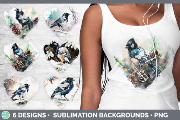 Christmas Magpie Heart Distressed Clipar: Festive Illustrations