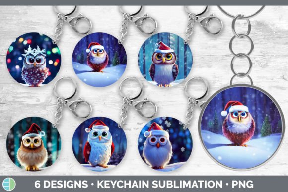 Christmas Owl Keychain Bundle: Festive Illustrations