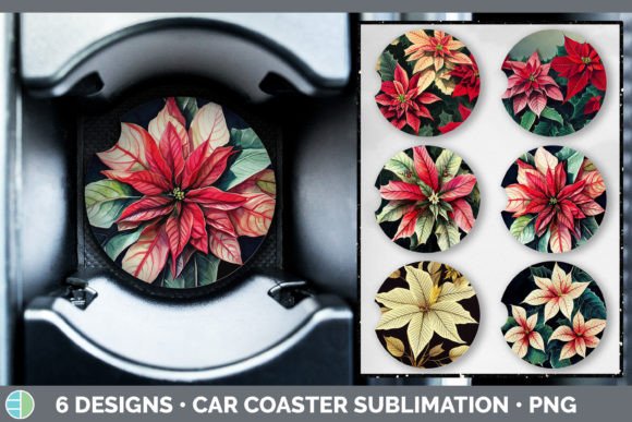Christmas Poinsettia Car Coaster Subli: Festive Illustrations