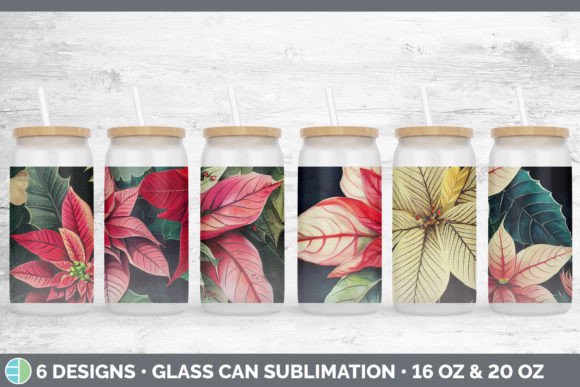 Christmas Poinsettia Glass Can Sublima: Premium Illustrations
