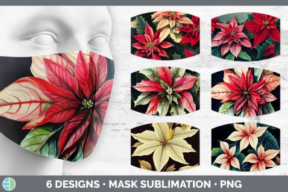 Christmas Poinsettia Mask Sublimation: Fresh Illustrations