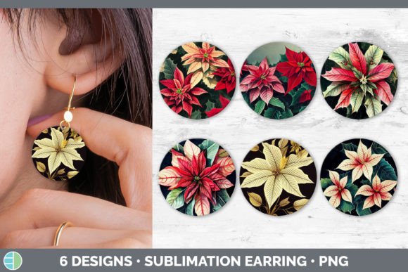 Christmas Poinsettia Round Earring Sub for Illustrations