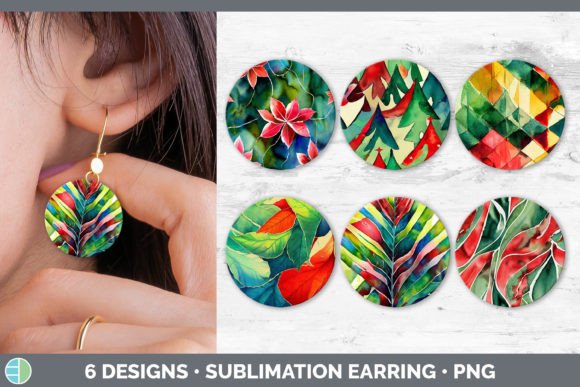 Christmas Round Earring Sublimation De: Festive Illustrations