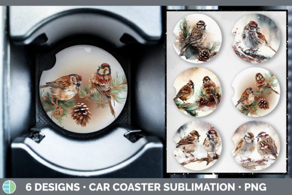 Christmas Sparrow Car Coaster: Festive Illustrations