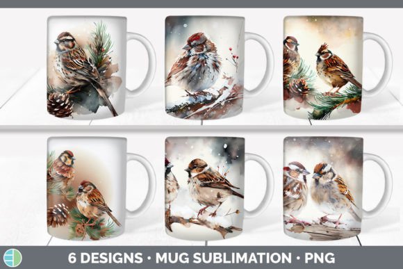 Christmas Sparrow Mug Sublimation: Festive Illustrations