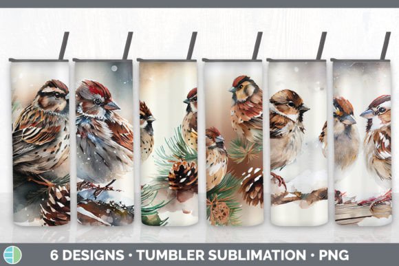 Christmas Sparrow Tumbler Sublimation Bu & Illustrations