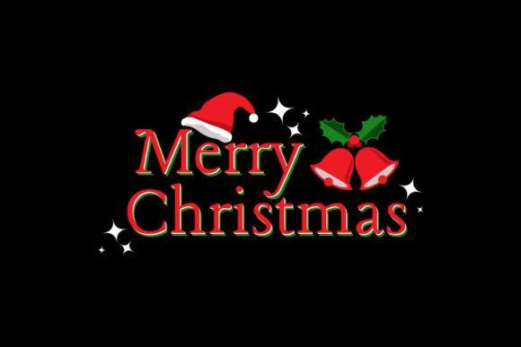 Merry Christmas Word Art Badge Design: Top Illustrations