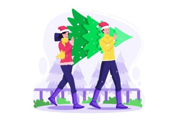 People Carry Christmas Tree Illustrations Review