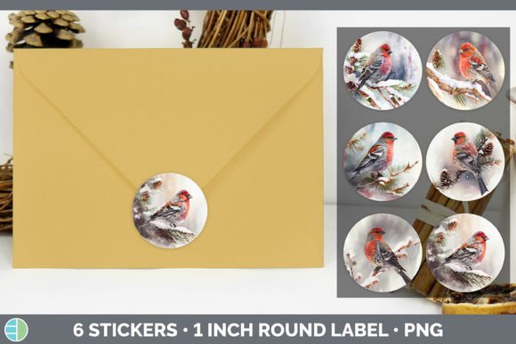Pine Grosbeak Christmas Stickers: Festive Illustrations