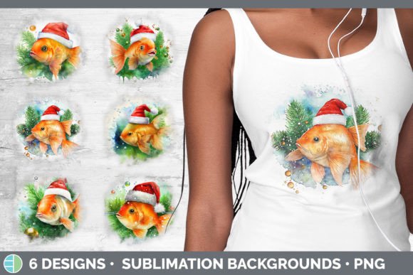 Santa Goldfish Christmas Background Gr: Festive Illustrations