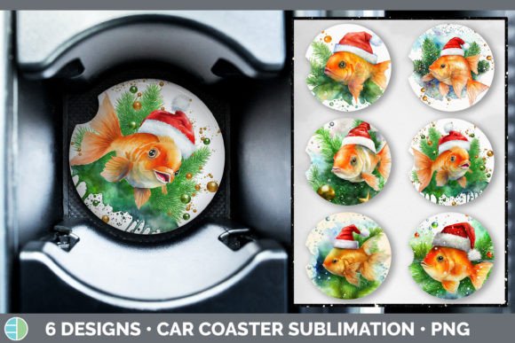 Santa Goldfish Christmas Car Coaster S: Festive Illustrations