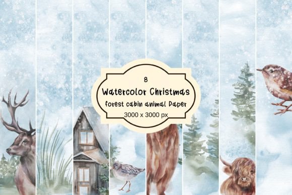 Watercolor Christmas Forest Paper: Premium Illustrations